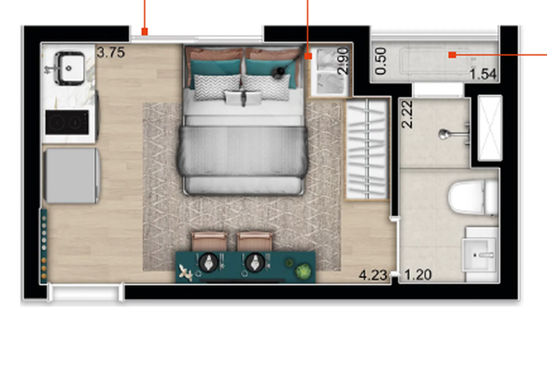 Planta do Galleria SP em Vila Buarque — studio de 19 m²