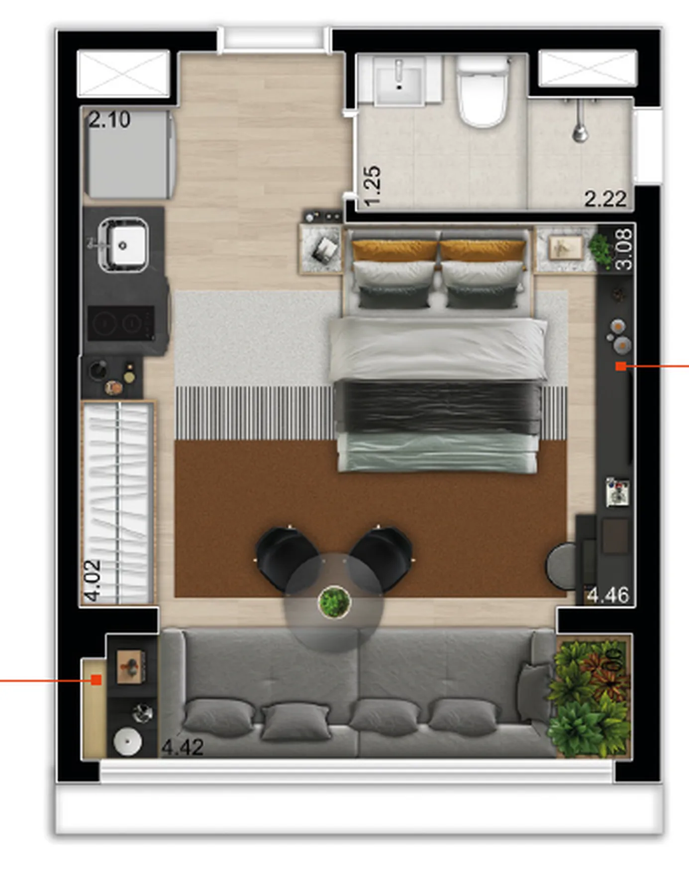 Planta do Galleria SP em Vila Buarque — studio de 28 m²