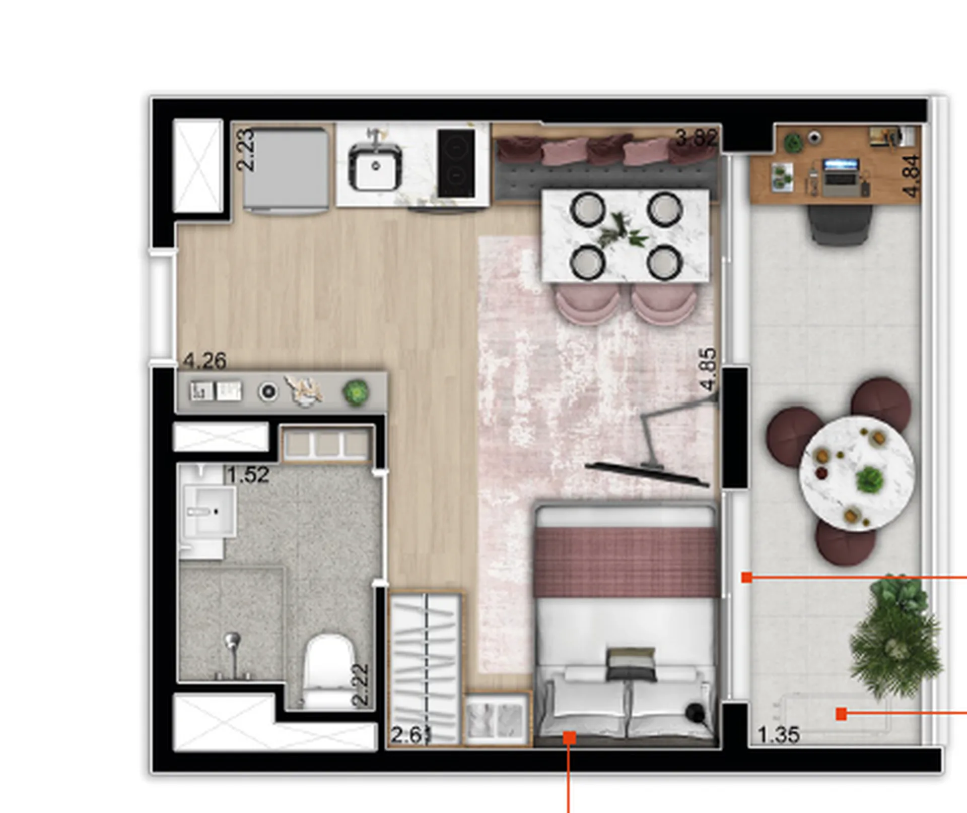 Planta do Galleria SP em Vila Buarque — studio de 31 m²
