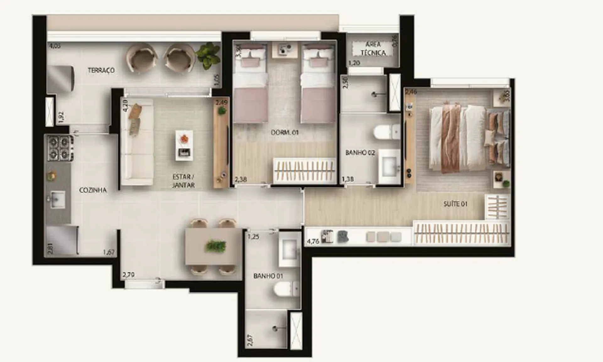 Planta do Garden Design Private Park Residence em Lapa — 2 dormitórios, 61 m²