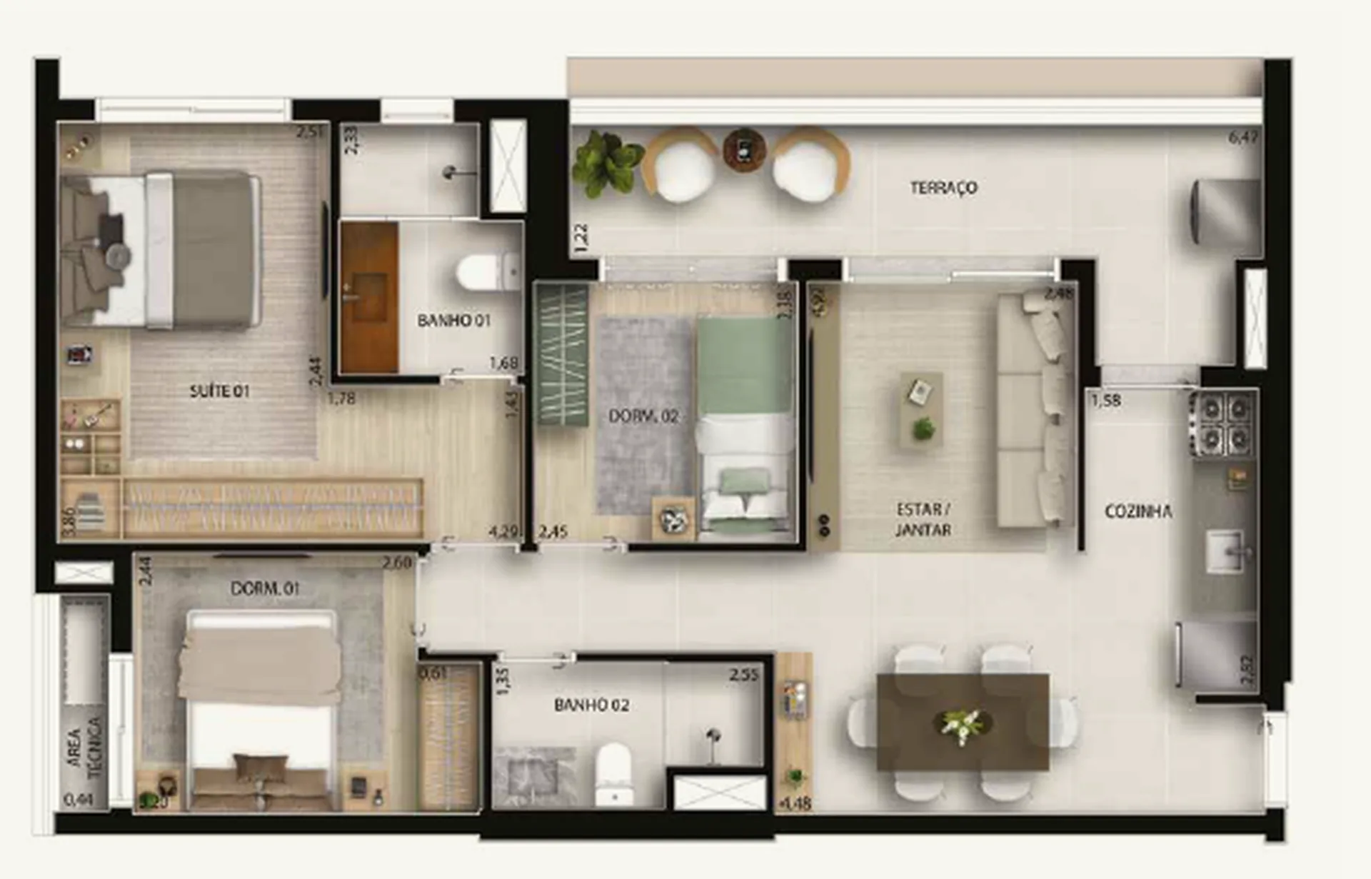 Planta do Garden Design Private Park Residence em Lapa — 3 dormitórios, 76 m²