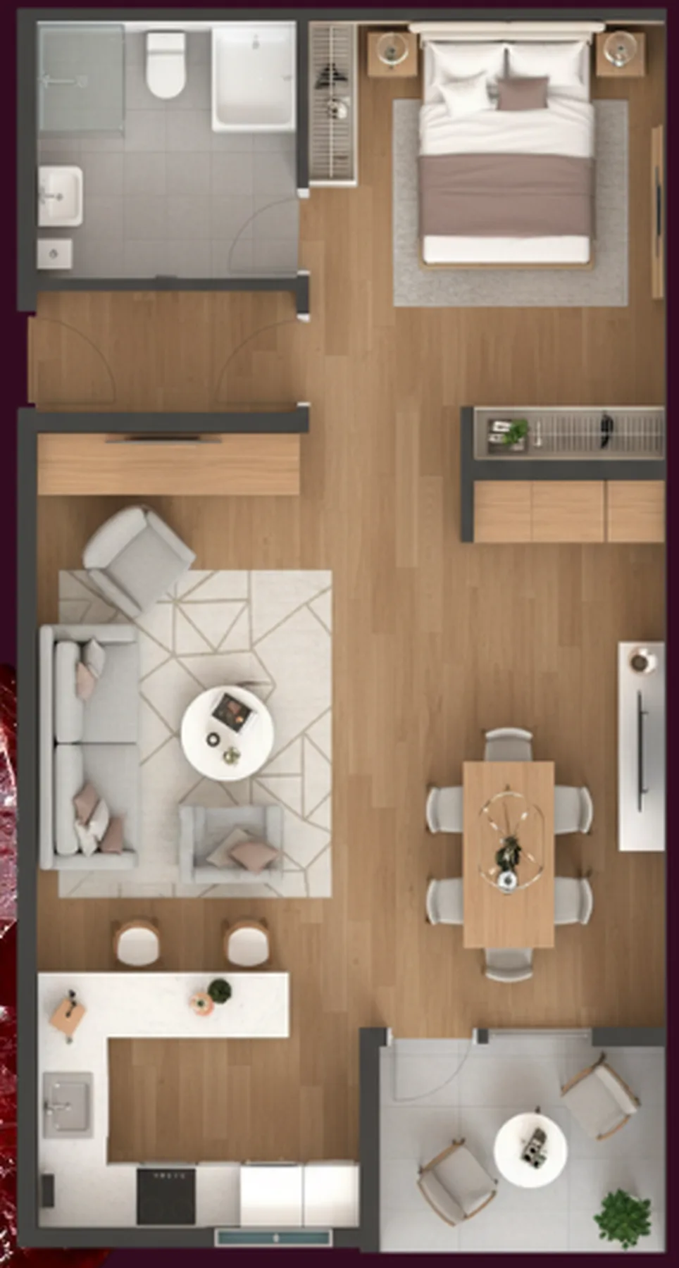 Planta do Garnet Vila Madalena em Vila Madalena — 1 dormitório – 55,55 m² Studio