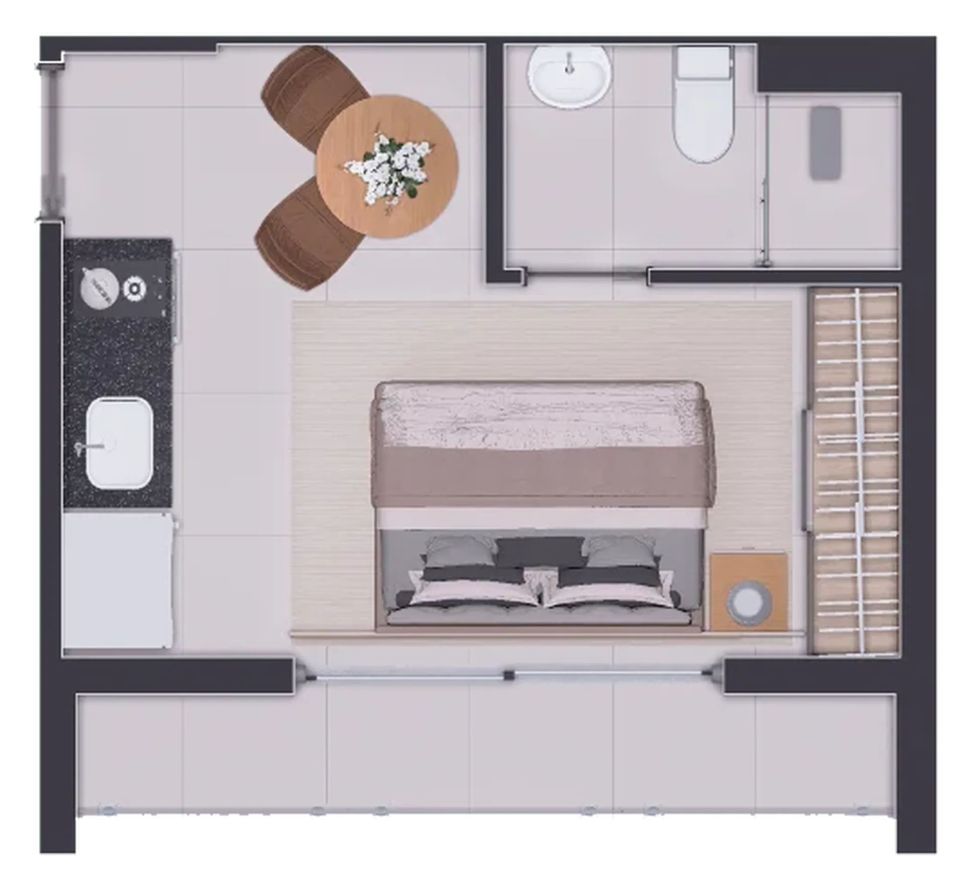 Planta do Get Home Design em Mirandópolis — 1 dormitório – 21 m² Studio