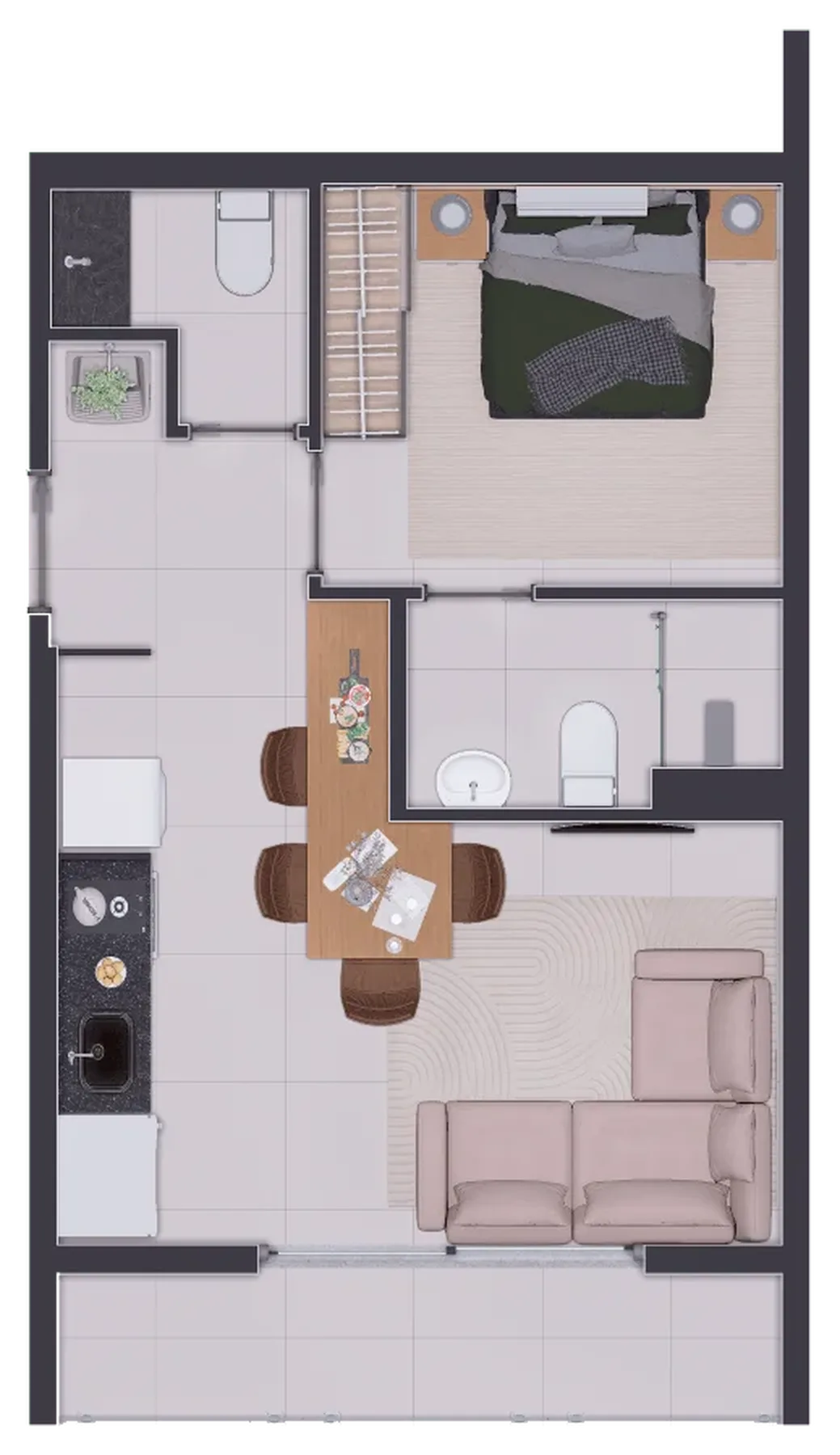 Planta do Get Home Design em Mirandópolis — 1 dormitório – 36 m²