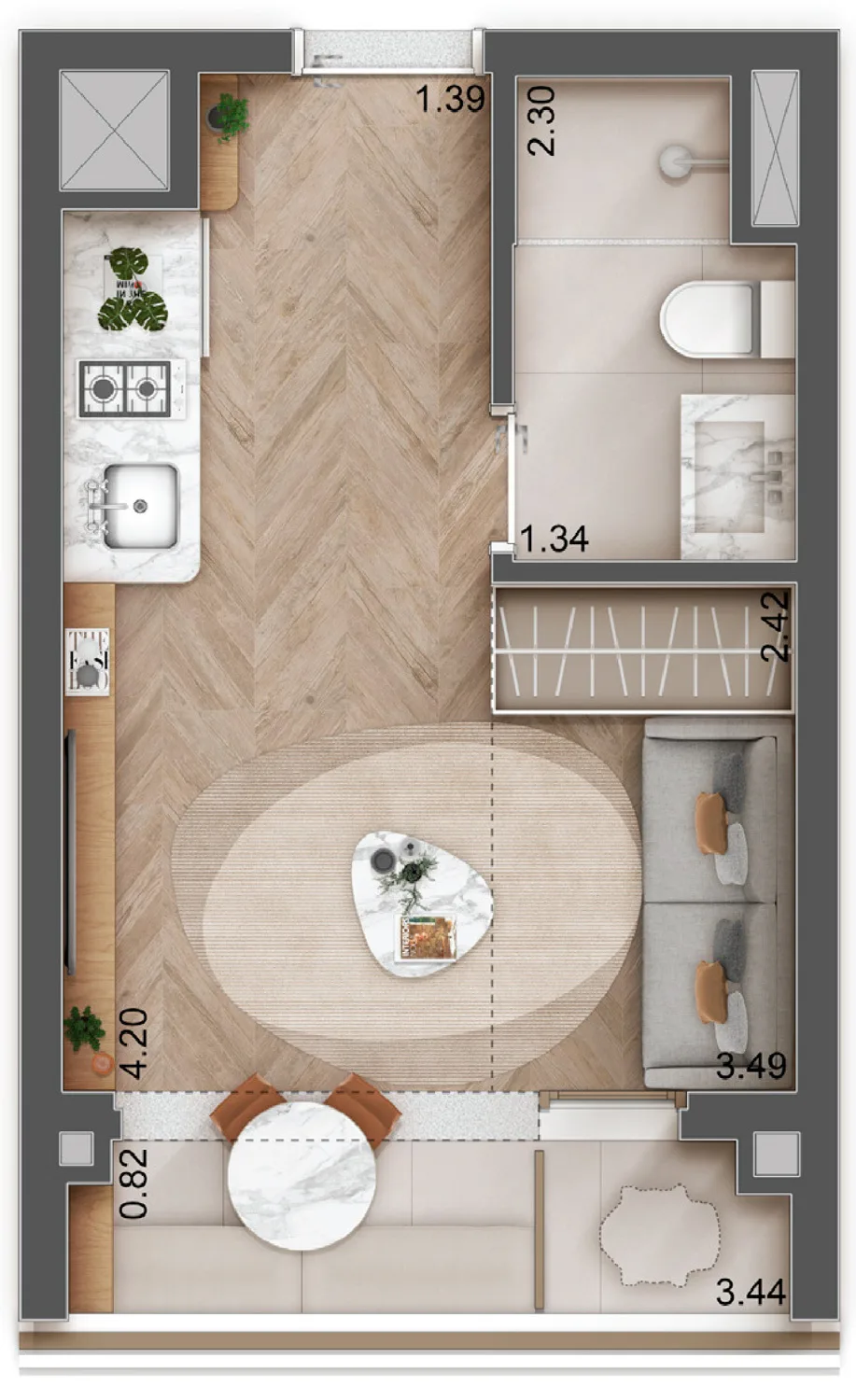 Planta do GIO Jardins em Jardim América — 1 dormitório – 23 m² Studio