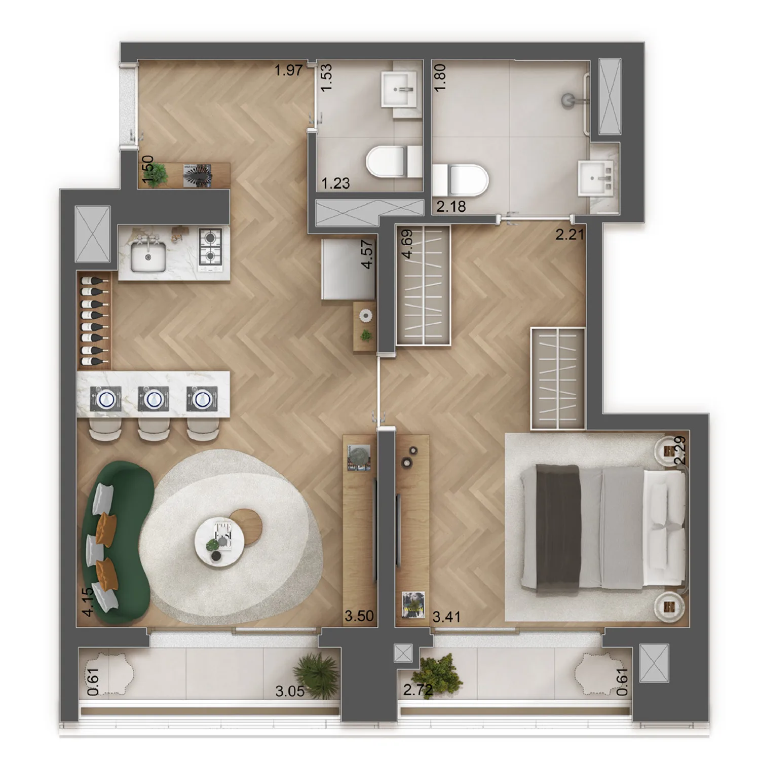 Planta do GIO Jardins em Jardim América — 1 dormitório – 52 m²