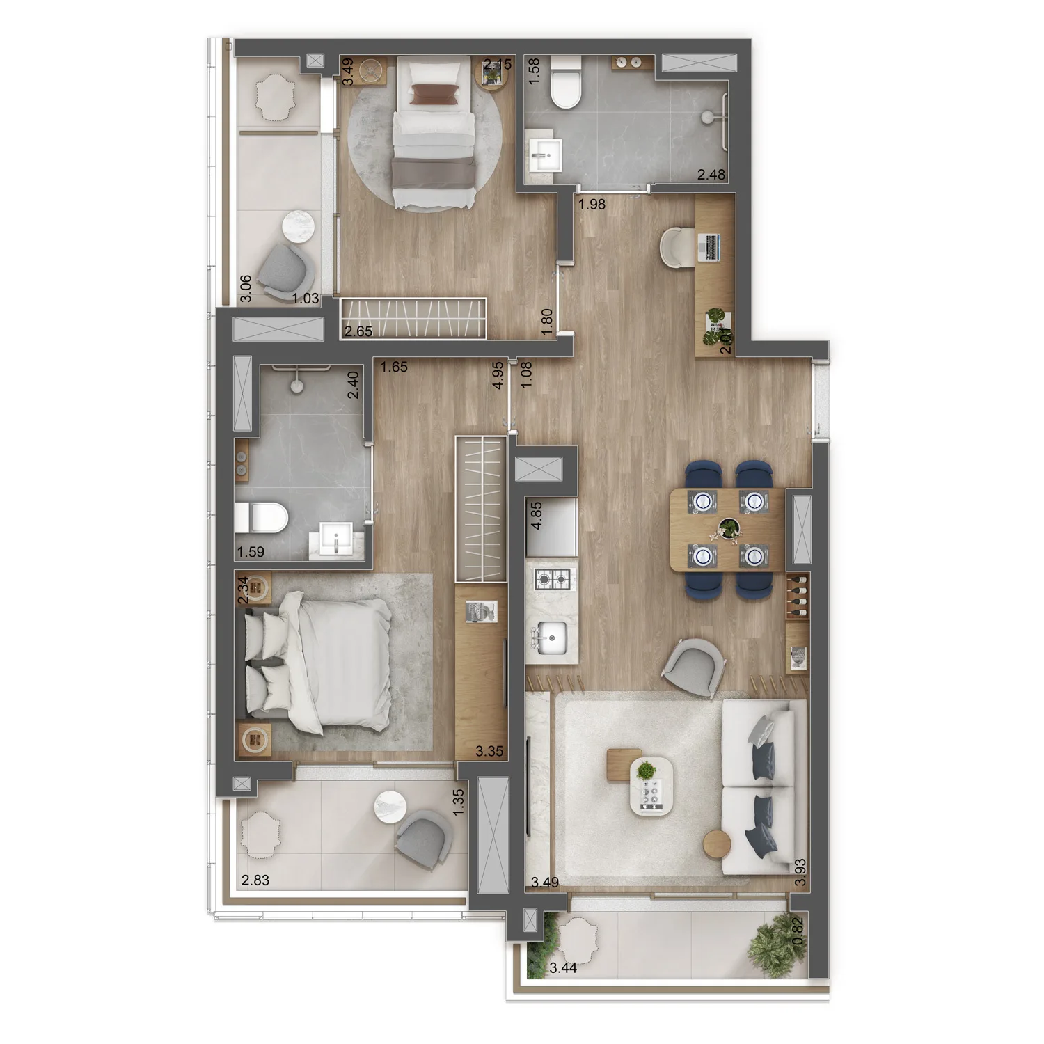Planta do GIO Jardins em Jardim América — 2 dormitórios – 78 m²