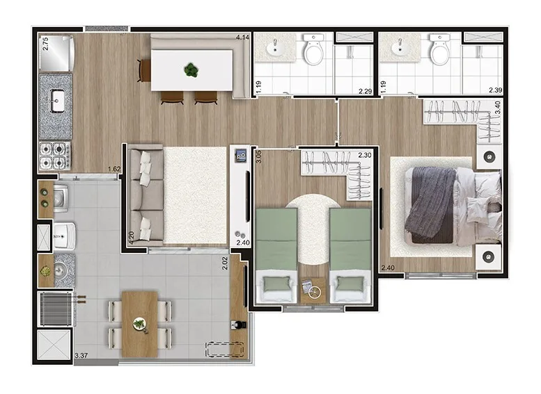 Planta do Go Lapa em Lapa — 2 dormitórios, 54,43 m²