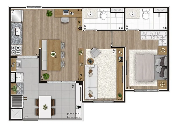 Planta do Go Lapa em Lapa — 1 dormitório, 54,43 m² (opção)