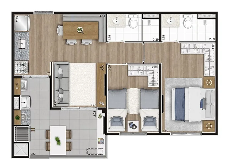 Planta do Go Lapa em Lapa — 2 dormitórios, 56,05 m²