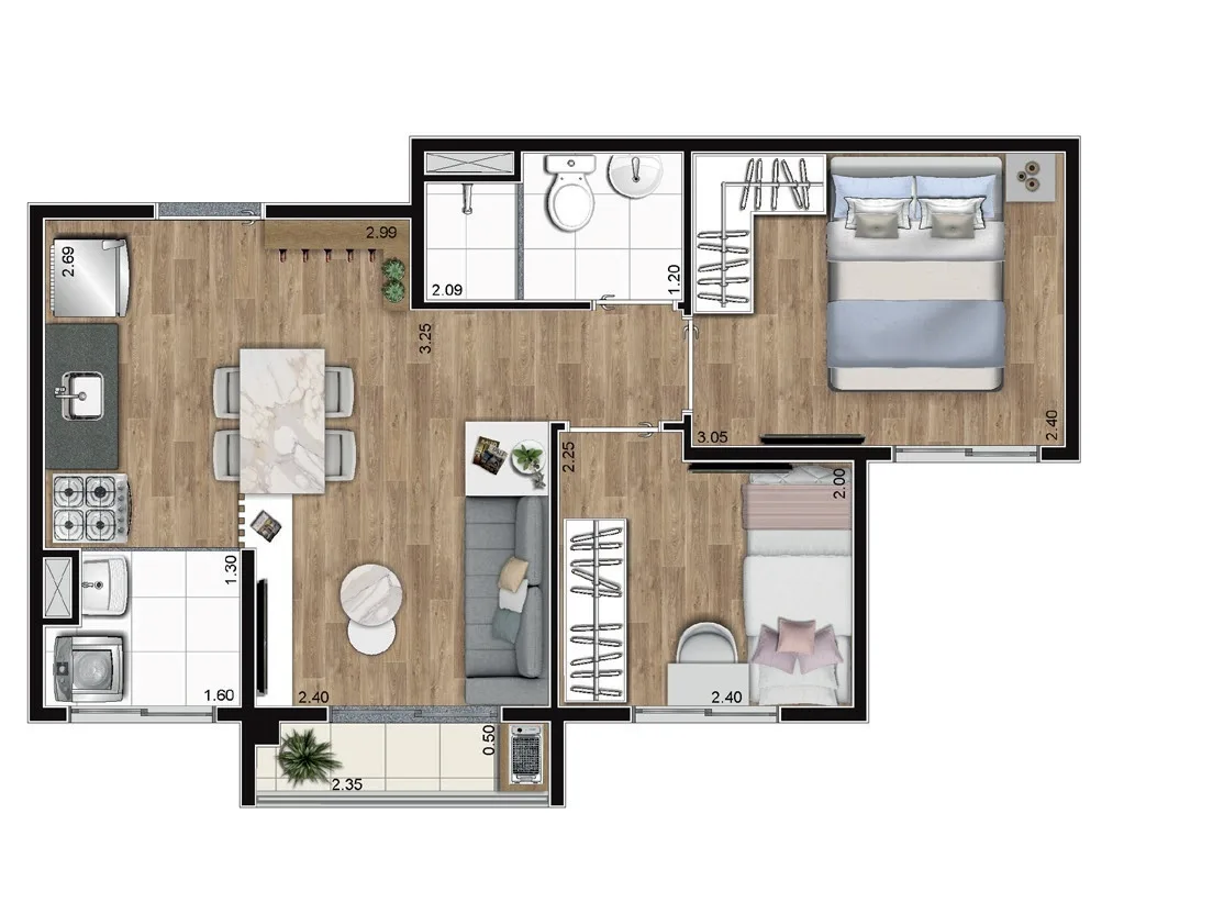 Planta do Gran Kazzas Botanic em Jabaquara — 2 dormitórios, 37 m²