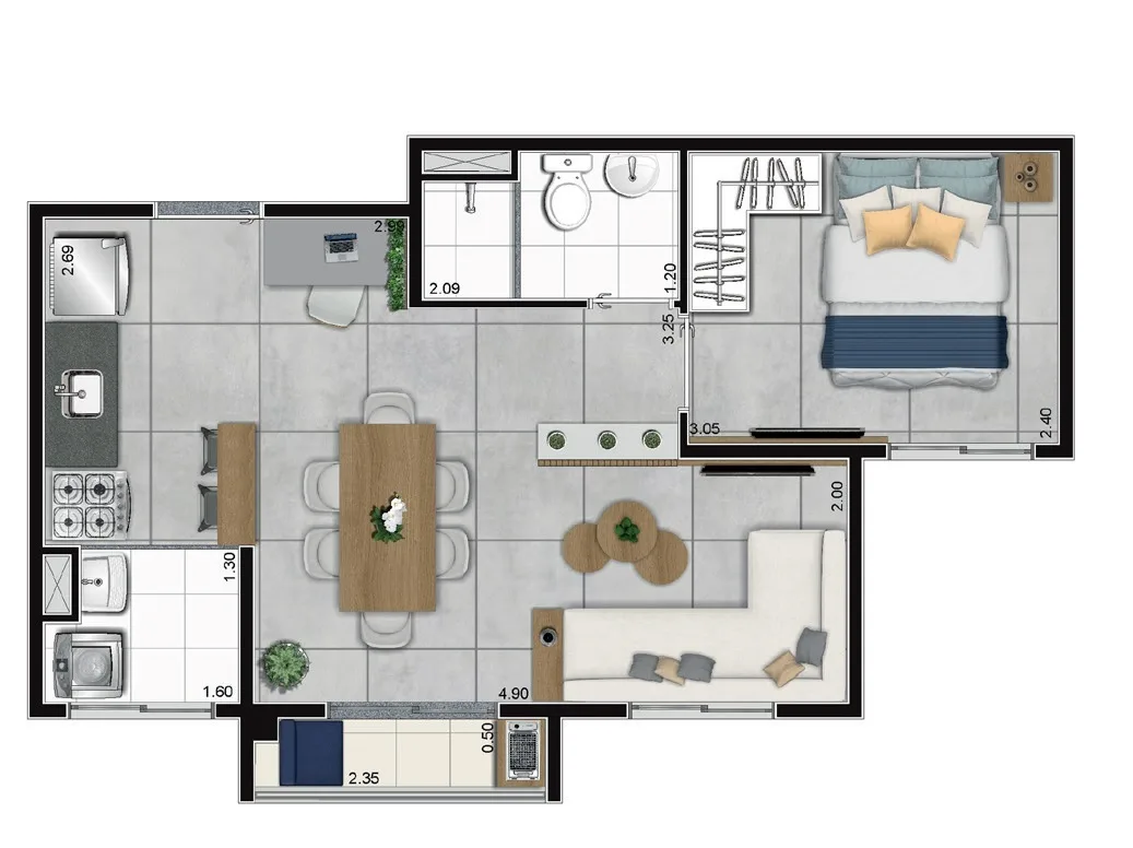 Planta do Gran Kazzas Botanic em Jabaquara — 1 dormitório, 37 m² (opção)