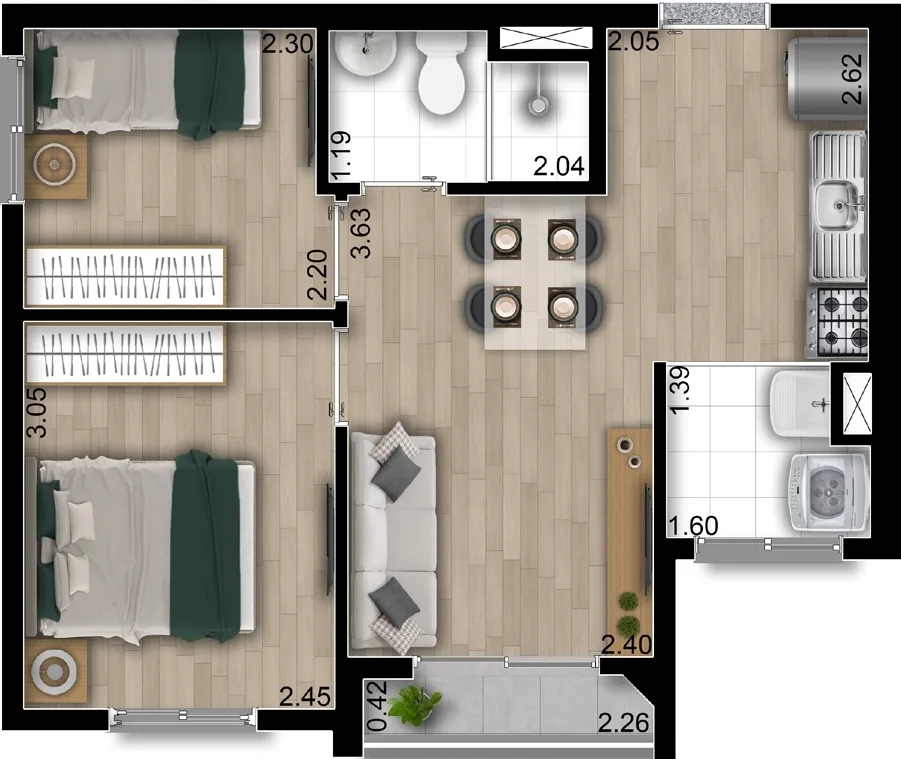 Planta do Gran Spot em Vila Carrão — 2 dormitórios, 37 m²