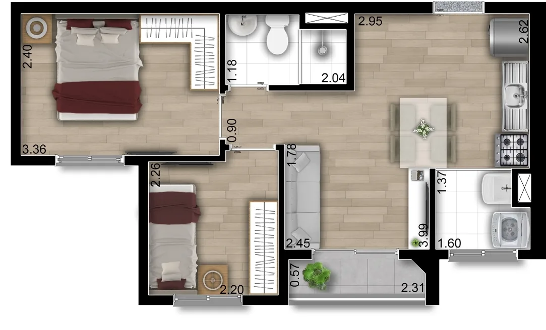 Planta do Gran Spot em Vila Carrão — 2 dormitórios, 39 m²