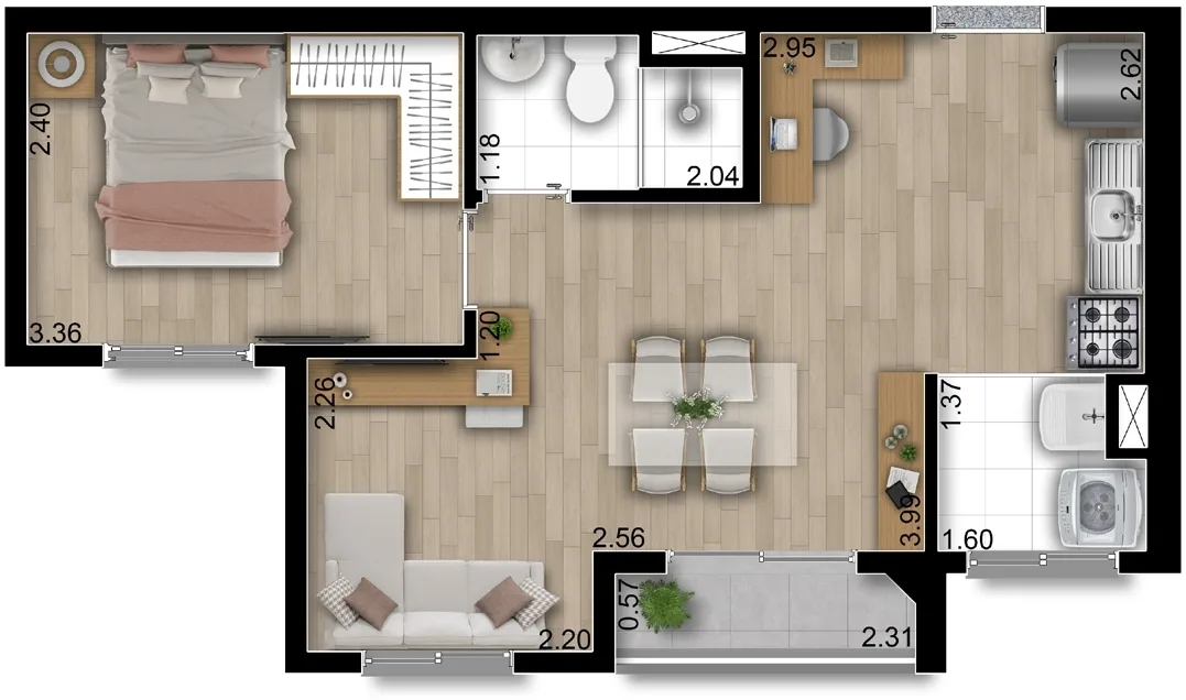 Planta do Gran Spot em Vila Carrão — 1 dormitório, 39 m² (opção)