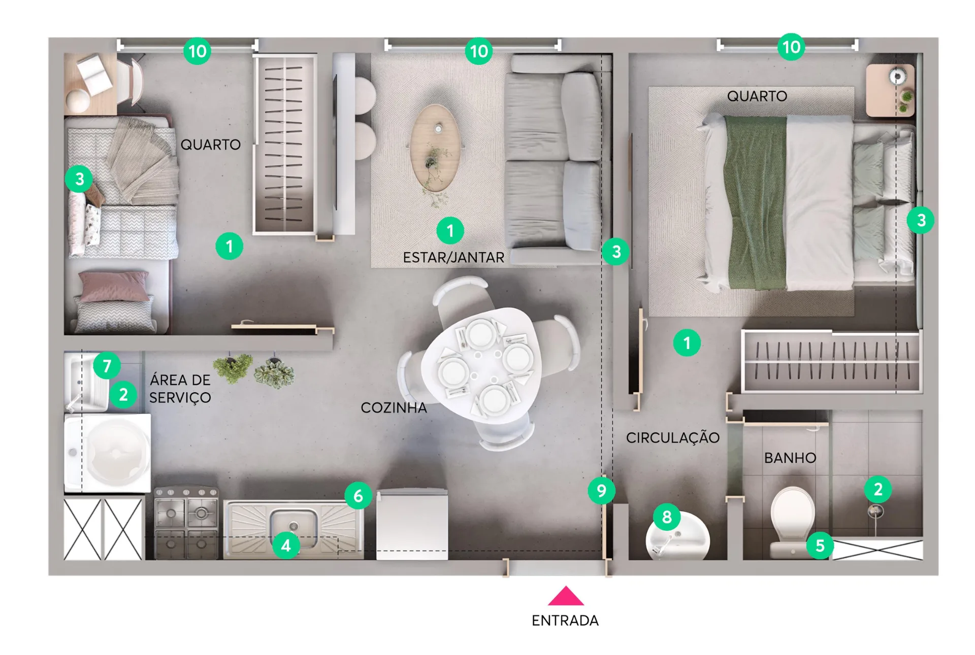 Planta do Gran Vista Itaquera – Fase 1 em Itaquera — 2 dormitórios, 33,42 m²