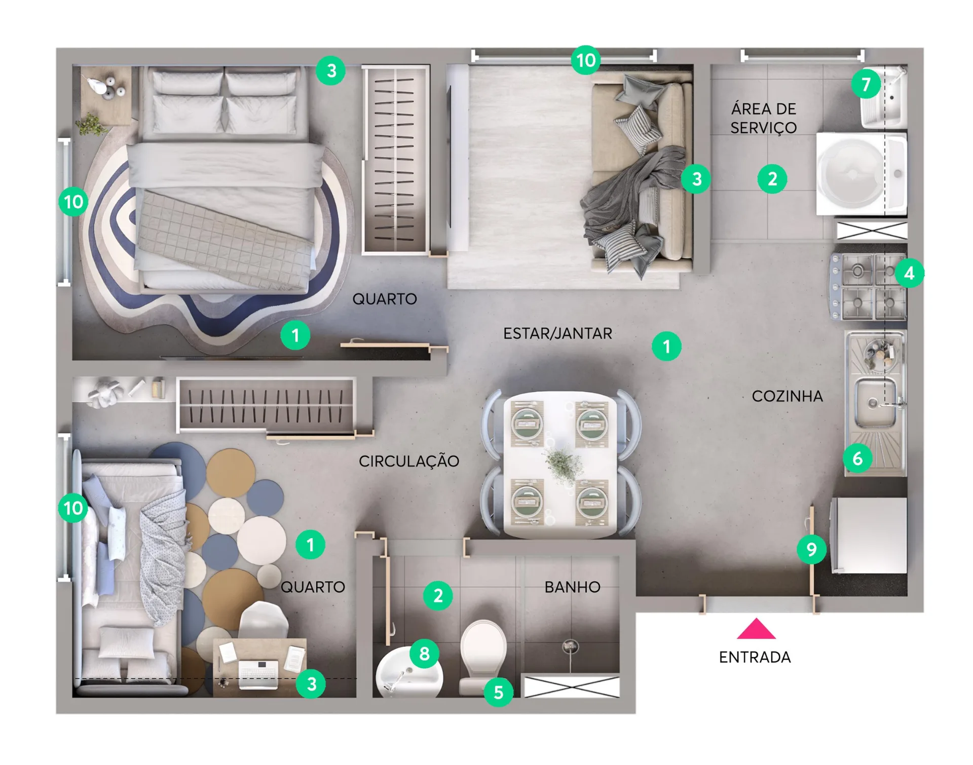 Planta do Gran Vista Itaquera – Fase 1 em Itaquera — 2 dormitórios, 35,13 m²