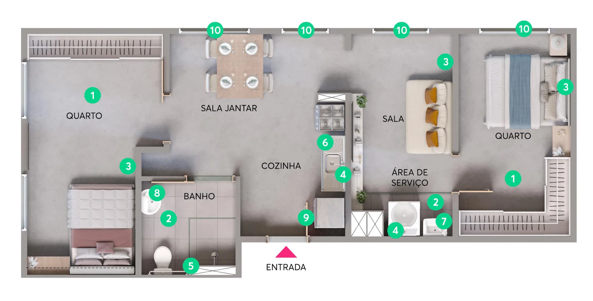 Planta do Gran Vista Itaquera – Fase 1 em Itaquera — 2 dormitórios, 56,51 m²