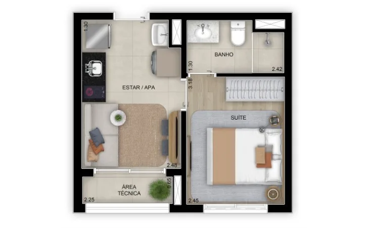 Planta do Grand Club Home Spaces Alto da Boa Vista em Alto da Boa Vista — 1 dormitório, 26 m²