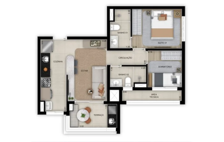 Planta do Grand Club Home Spaces Alto da Boa Vista em Alto da Boa Vista — 2 dormitórios, 57 m²