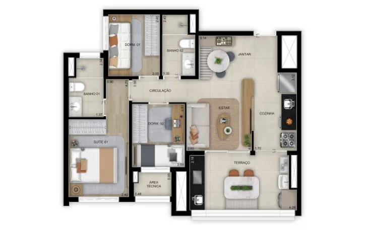 Planta do Grand Club Home Spaces Alto da Boa Vista em Alto da Boa Vista — 3 dormitórios, 68 m²