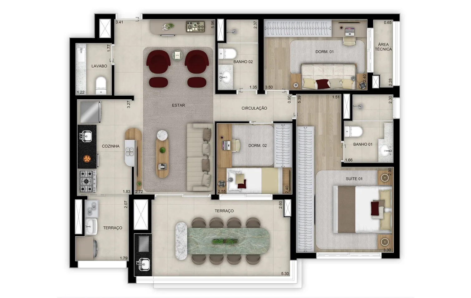 Planta do Grand High Residences Alto da Boa Vista em Santo Amaro — 3 dormitórios, 97 m²