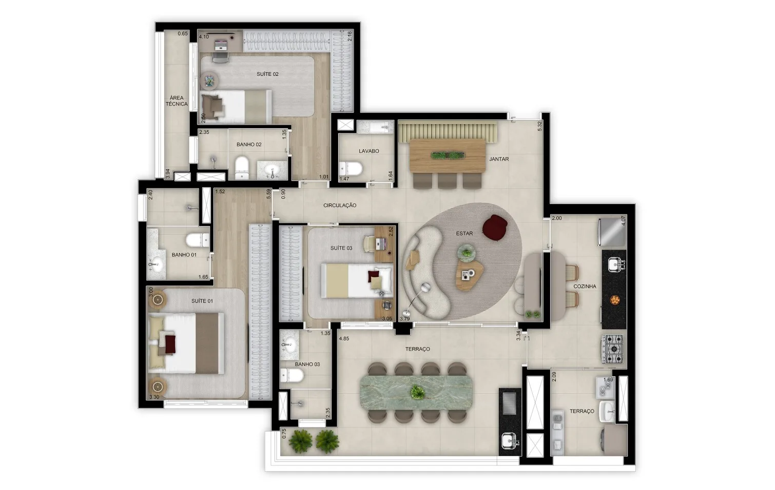Planta do Grand High Residences Alto da Boa Vista em Santo Amaro — 3 dormitórios, 120 m²