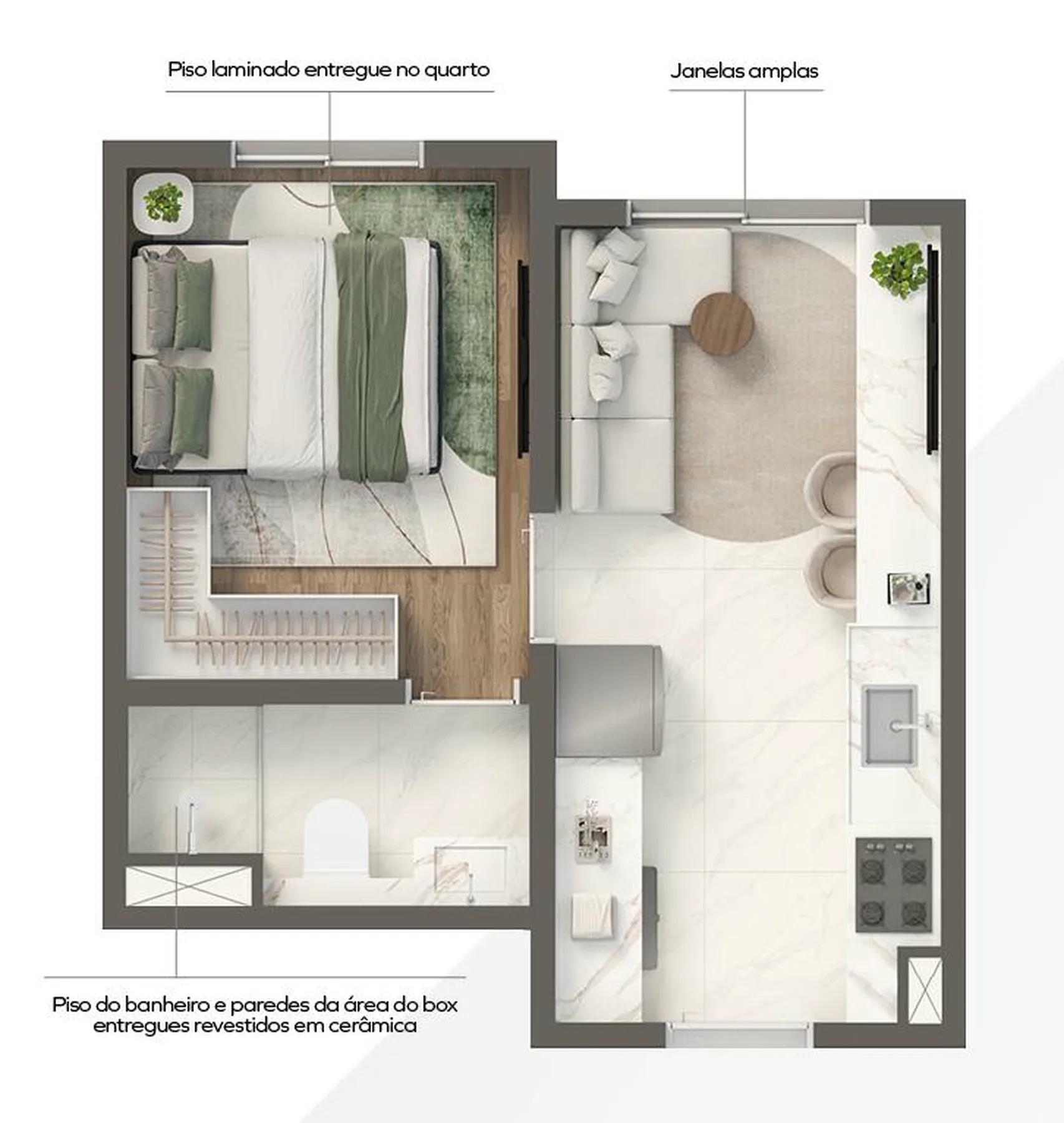 Planta do Grand Vivaz Jardim França Paris em Tucuruvi — 1 dormitório, 24,64 m²