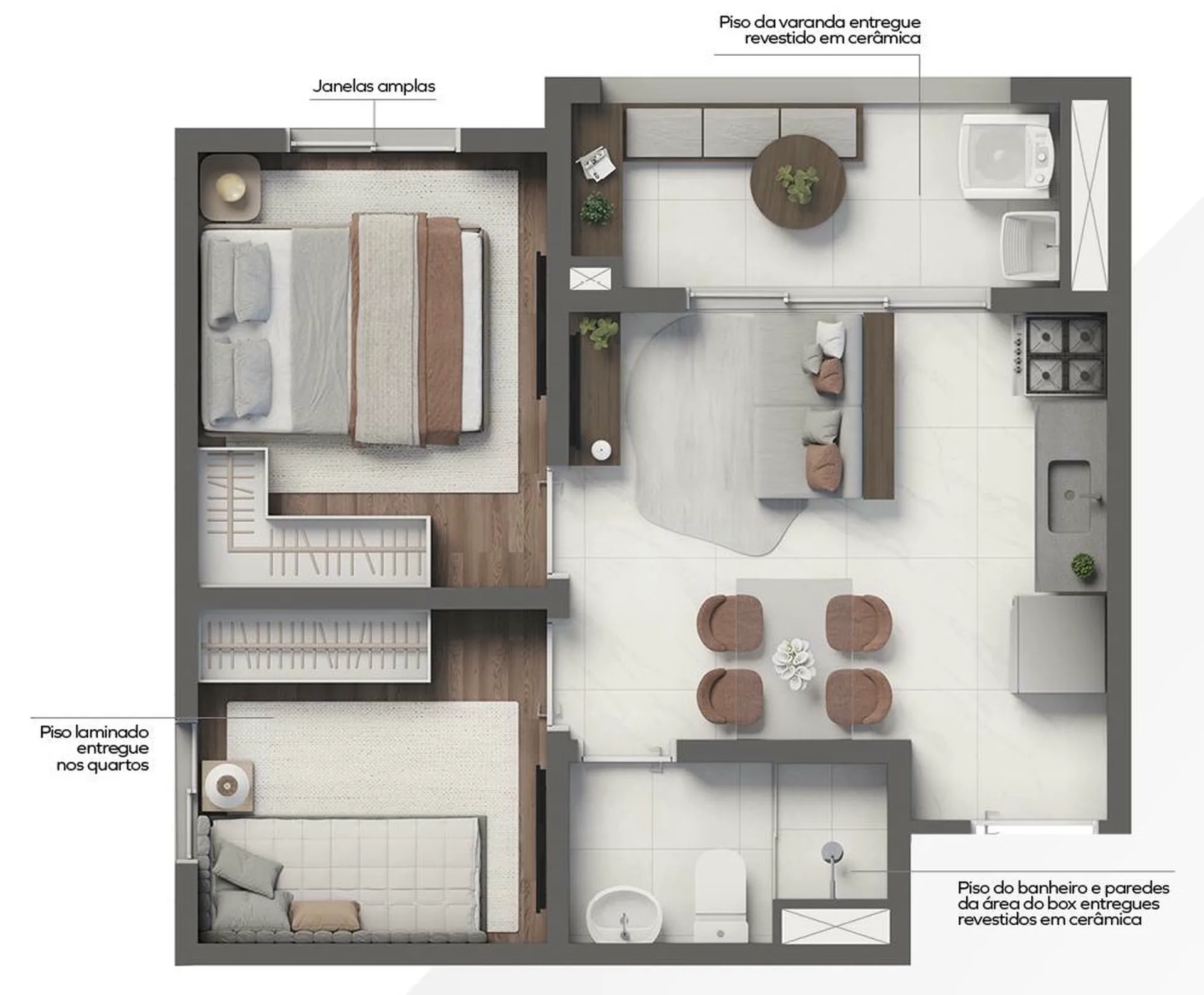 Planta do Grand Vivaz Jardim França Paris em Tucuruvi — 2 dormitórios, 36,74 m²