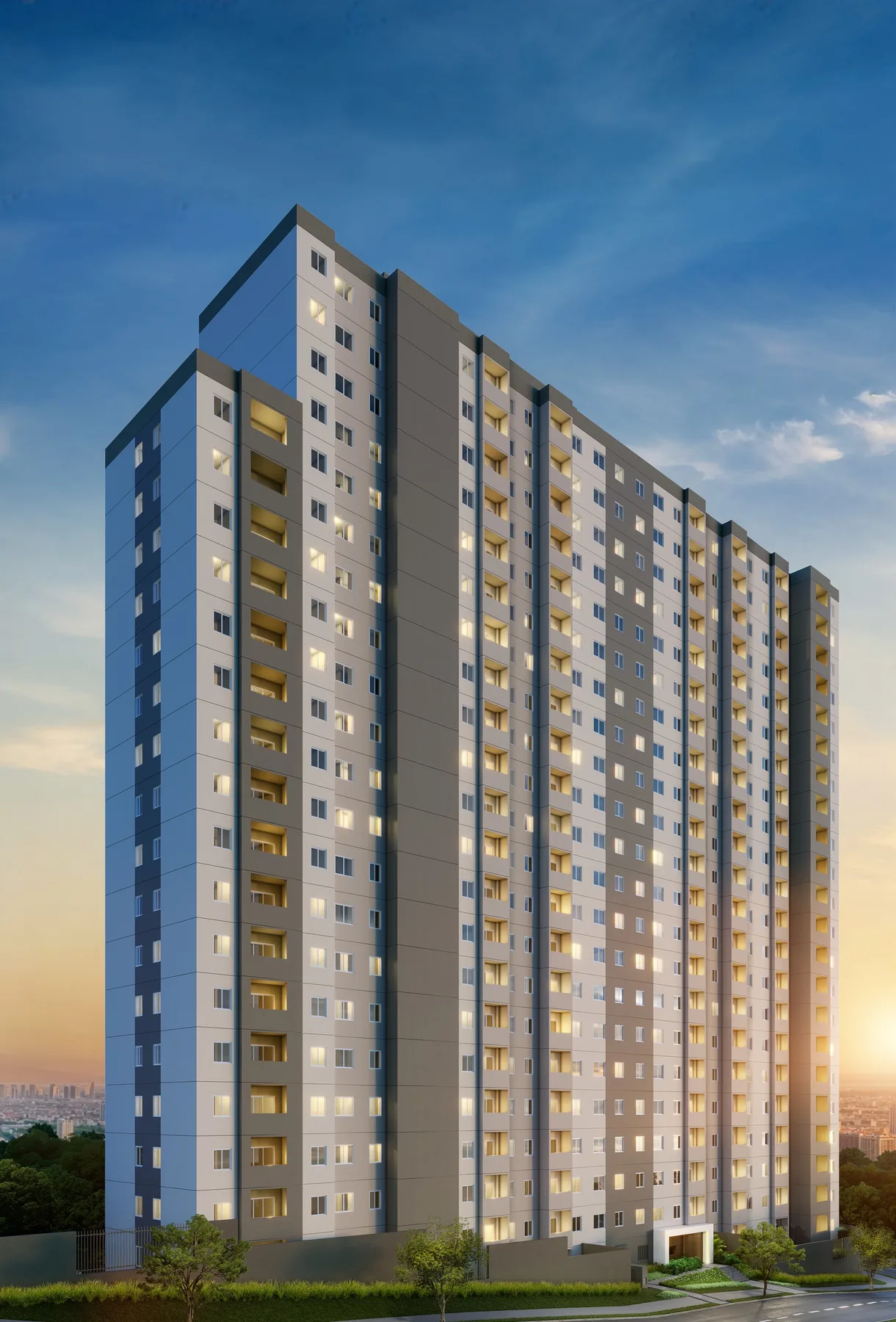 Fachada do Grand Vivaz Jardim França Versalhes, lançamento em Mandaqui, São Paulo