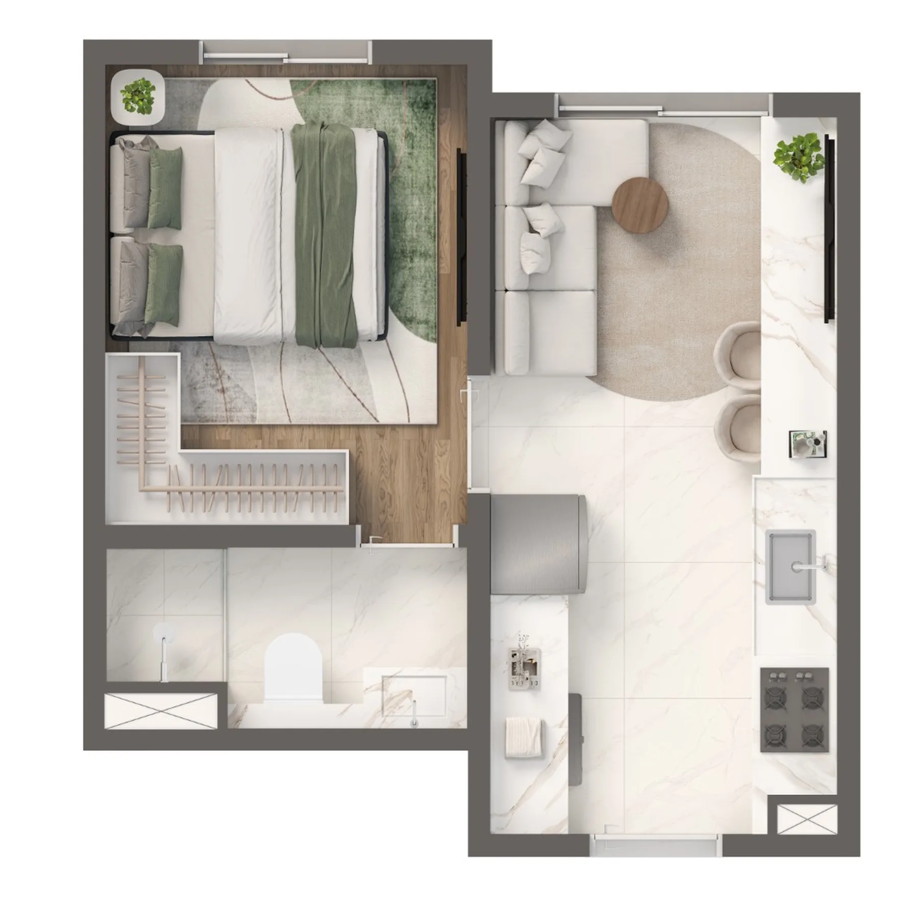 Planta do Grand Vivaz Jardim França Versalhes em Mandaqui — 1 dormitório, 24,63 m²