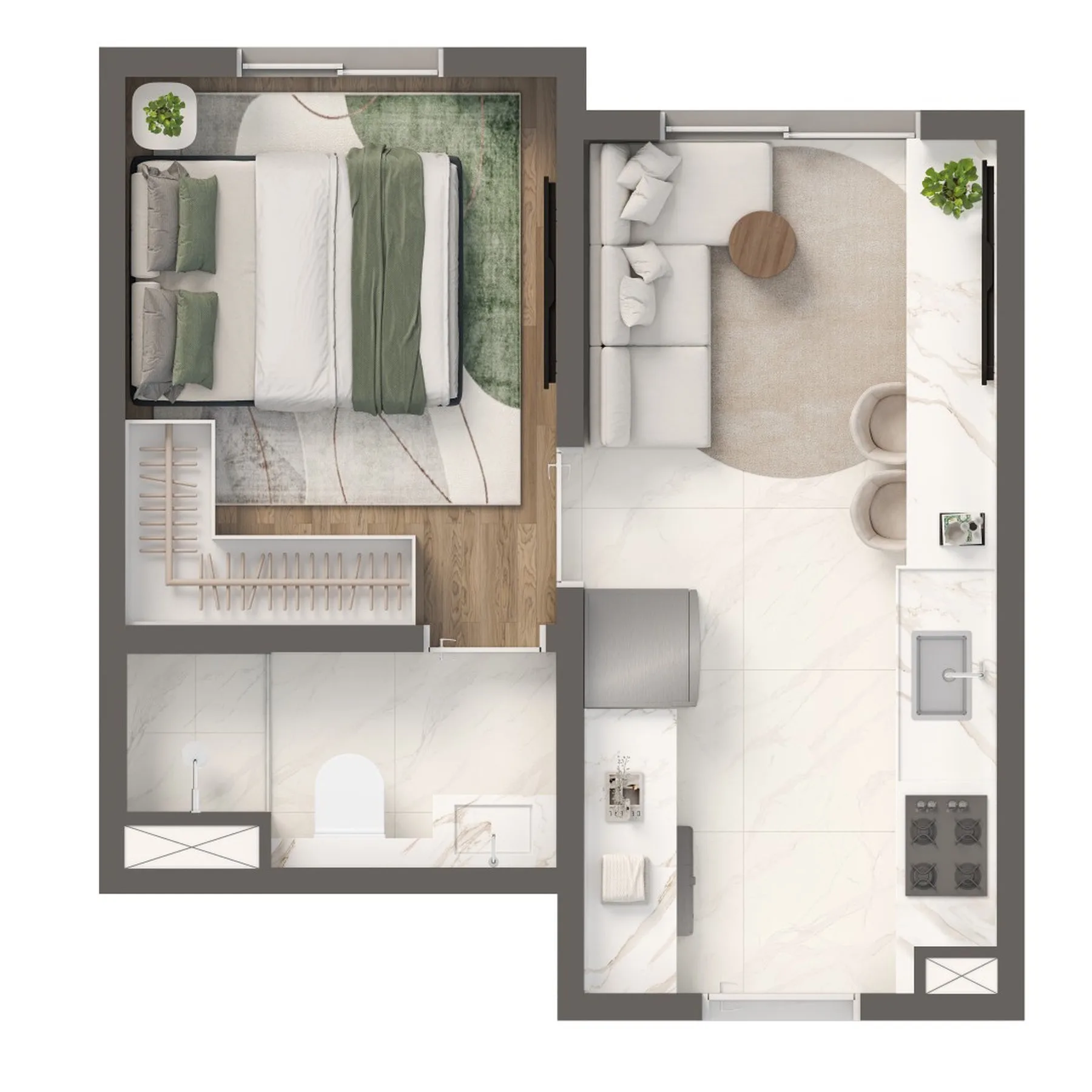 Planta do Grand Vivaz Penha 3 em Jardim América da Penha — 1 dormitório, 24,27 m²