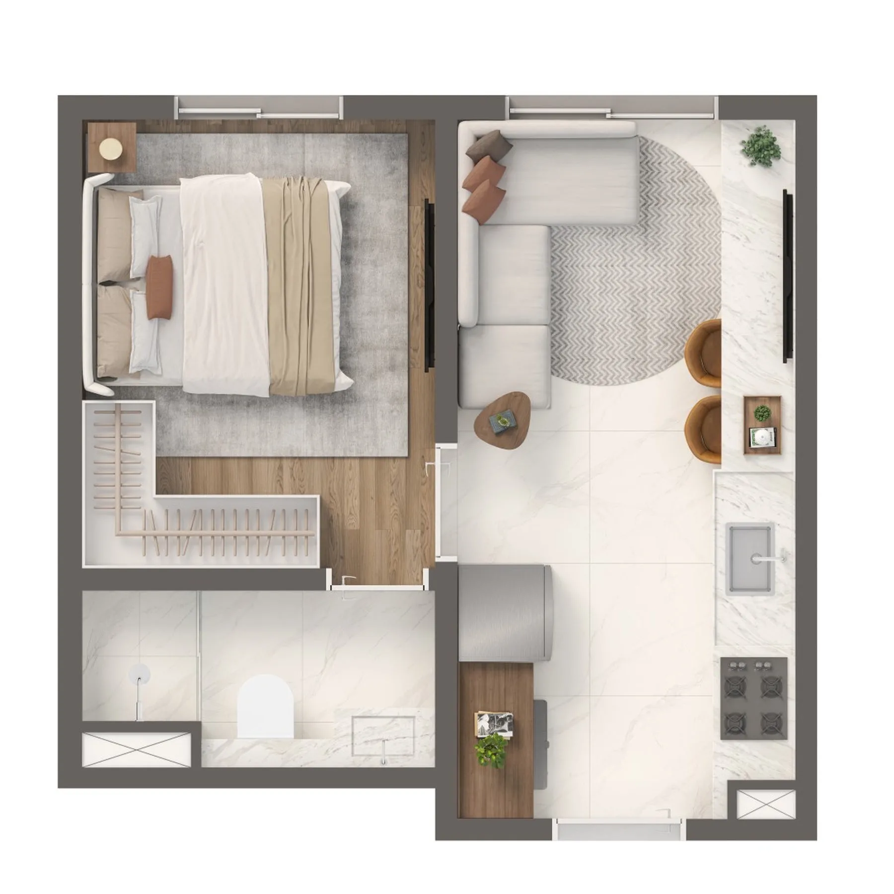 Planta do Grand Vivaz Penha 3 em Jardim América da Penha — 1 dormitório, 24,54 m²