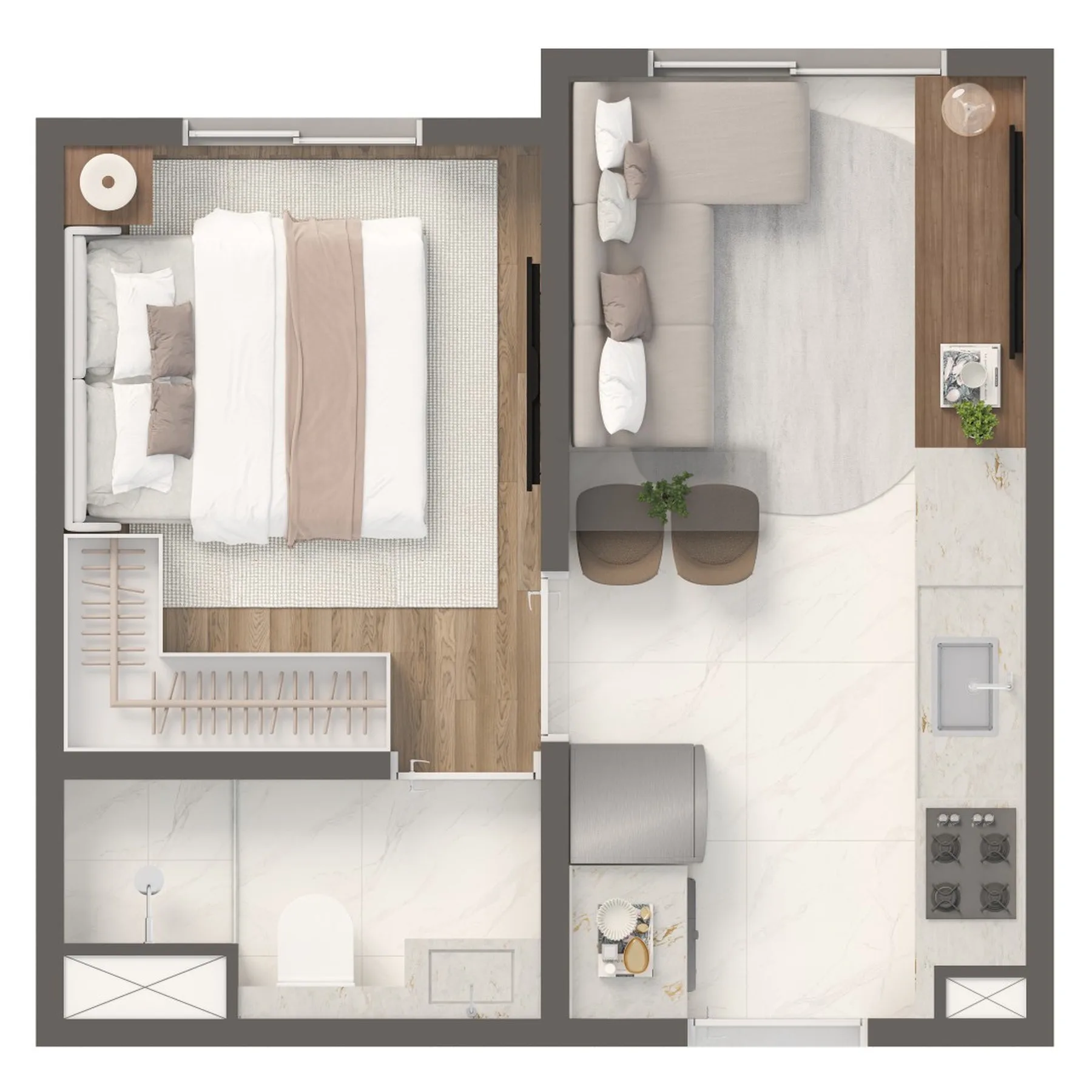 Planta do Grand Vivaz Penha 3 em Jardim América da Penha — 1 dormitório, 24,55 m²