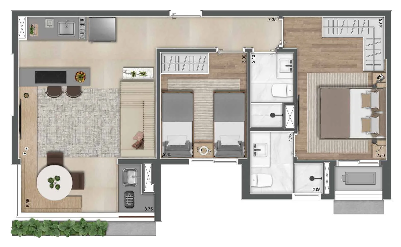 Planta do Greenview Brooklin em Brooklin — 2 dormitórios, 57 m²