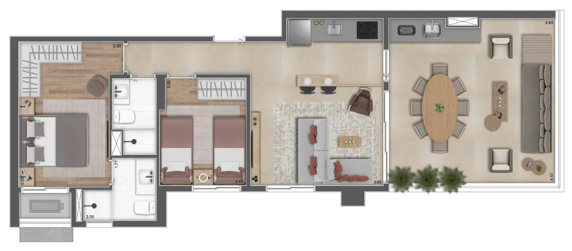 Planta do Greenview Brooklin em Brooklin — 2 dormitórios, 66 m²