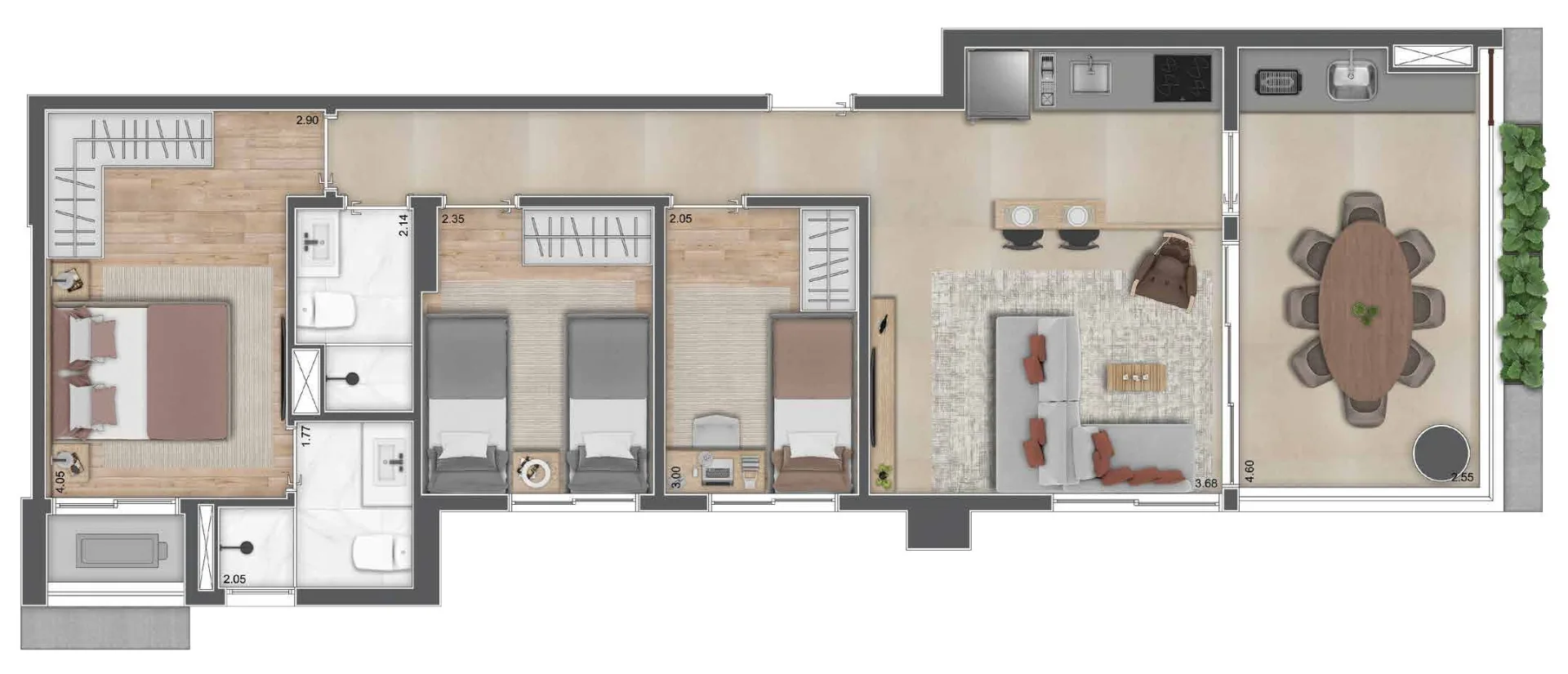 Planta do Greenview Brooklin em Brooklin — 3 dormitórios, 75 m²