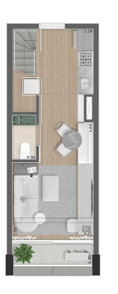 Planta do Haddock 167 em Cerqueira César — 1 dormitório, 53 m²