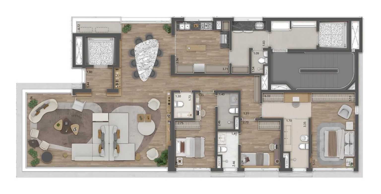 Planta do Haddock 885 em Jardins — 3 dormitórios, 185 m²