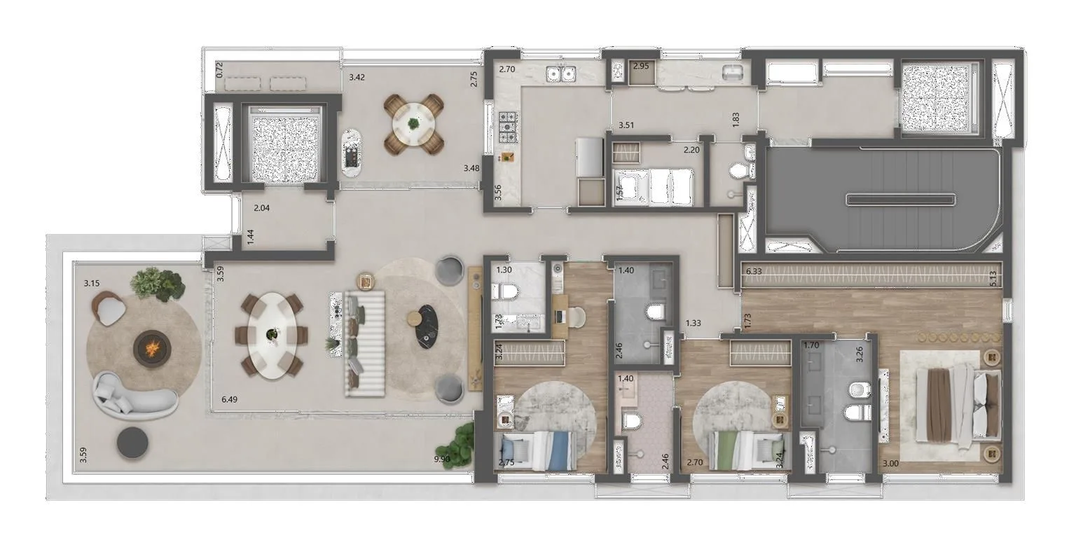 Planta do Haddock 885 em Jardins — 3 dormitórios, 185 m²