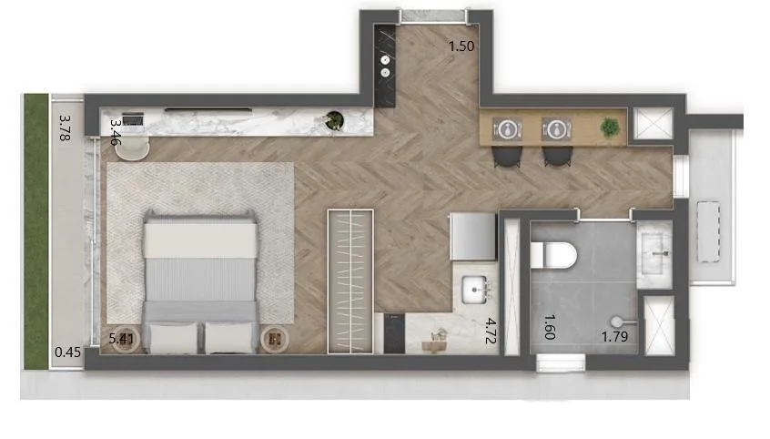 Planta do Haddock 885 em Cerqueira César — 1 dormitório – 26 m² Studio