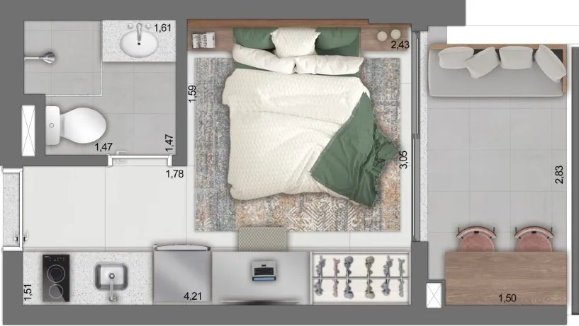 Planta do Handy Paraíso em Paraíso — studio de 20 m²