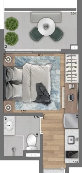 Planta do Handy Paraíso em Paraíso — studio de 22 m²