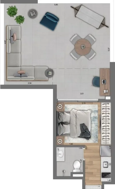 Planta do Handy Paraíso em Paraíso — studio de 47 m²