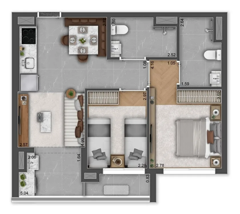 Planta do Haus Mitre Edition NY Soho em Brooklin — 2 dormitórios – 56 m²