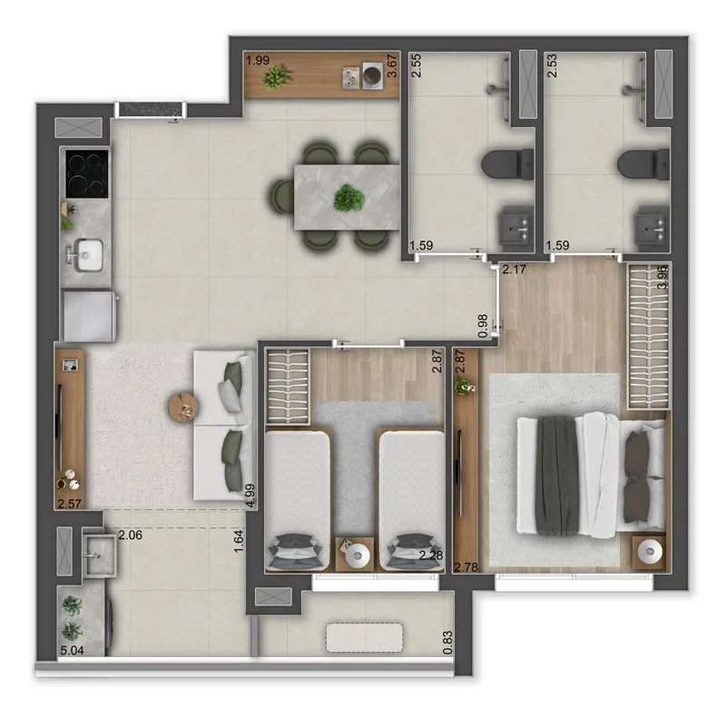 Planta do Haus Mitre Edition NY Soho em Brooklin — 2 dormitórios – 60 m²