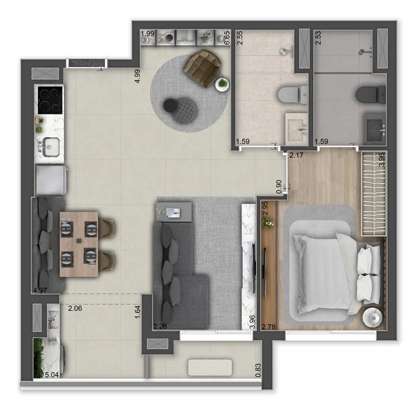 Planta do Haus Mitre Edition NY Soho em Brooklin — 1 dormitório – 60 m²