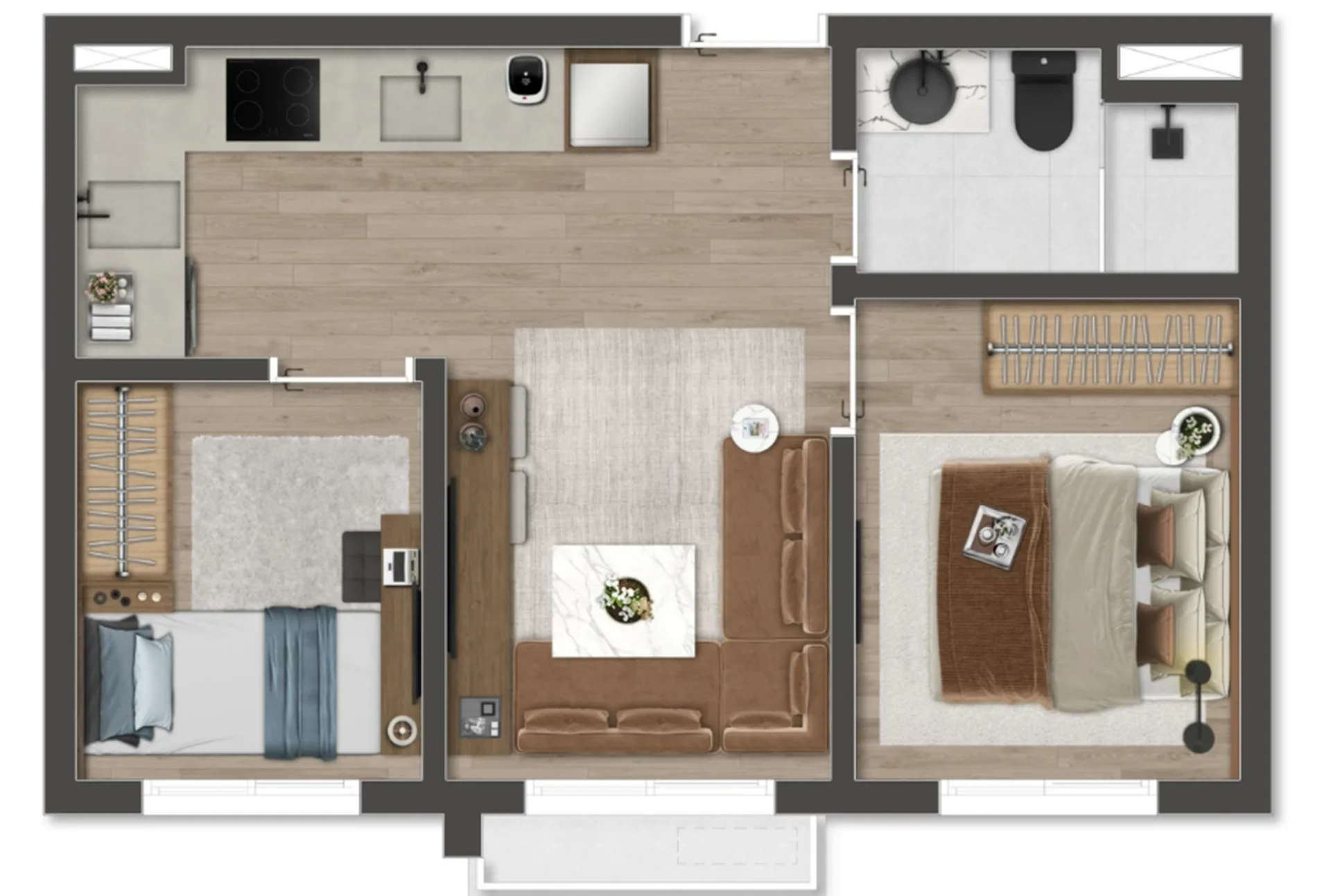 Planta do Hauser Home Desing Moema em Indianópolis — 2 dormitórios – 38 m²