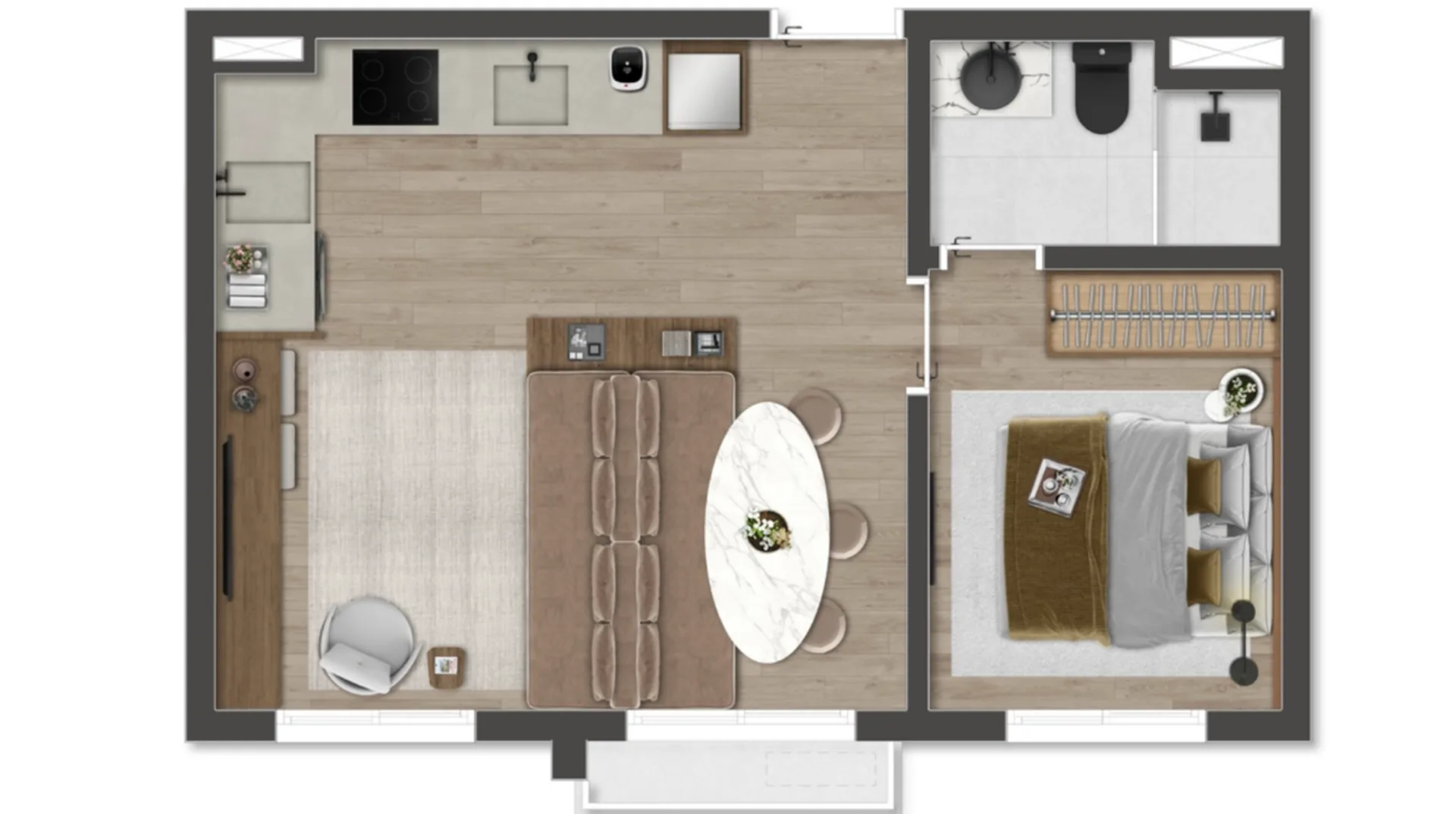 Planta do Hauser Home Desing Moema em Indianópolis — 1 dormitório – 38 m²