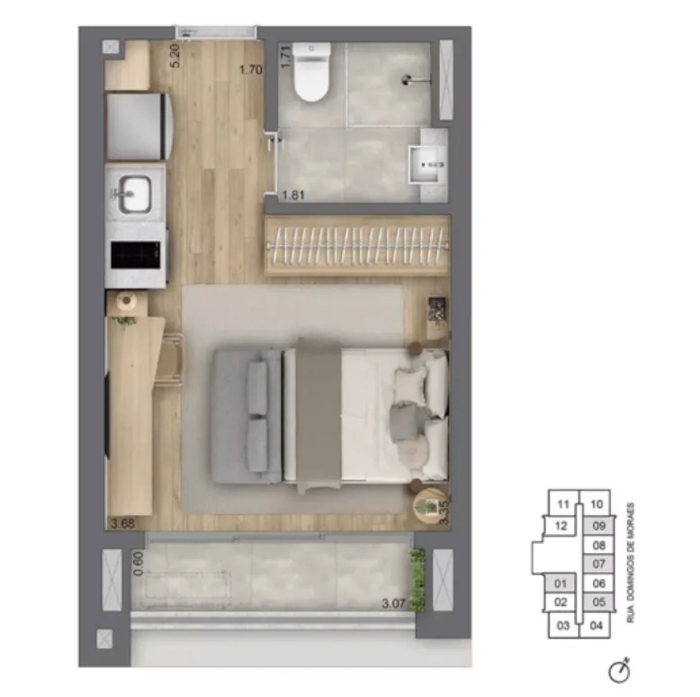 Planta do Helbor Patteo Vila Mariana Life & Offices em Vila Mariana — 1 dormitório – 24 m² Studio